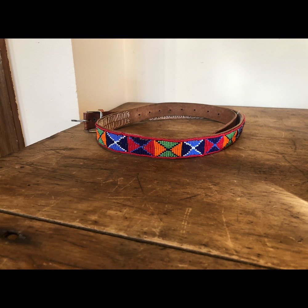 Beaded leather belt